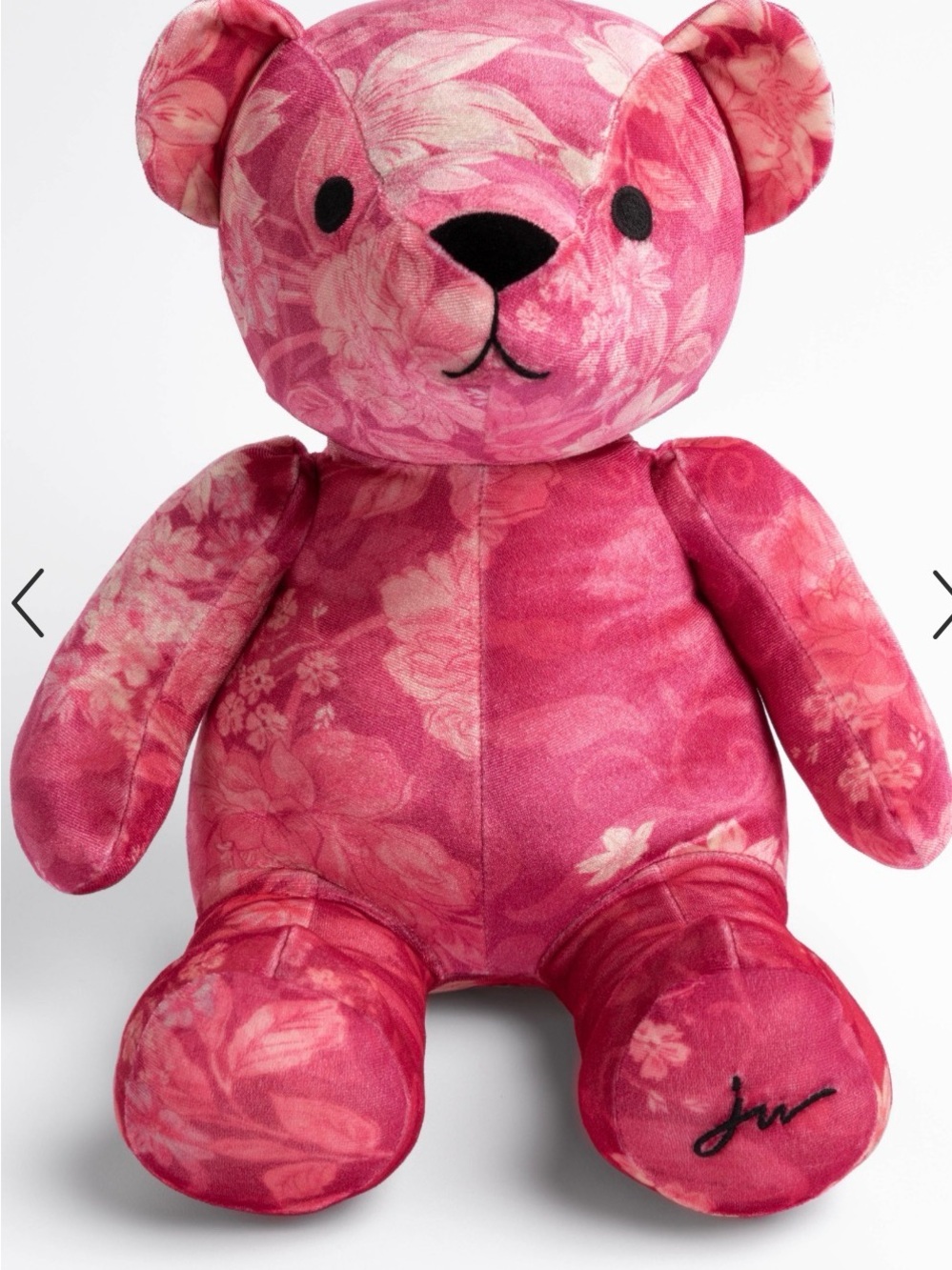 Johnny Was Pink Floral Printed Plush Velvet Teddy Bear